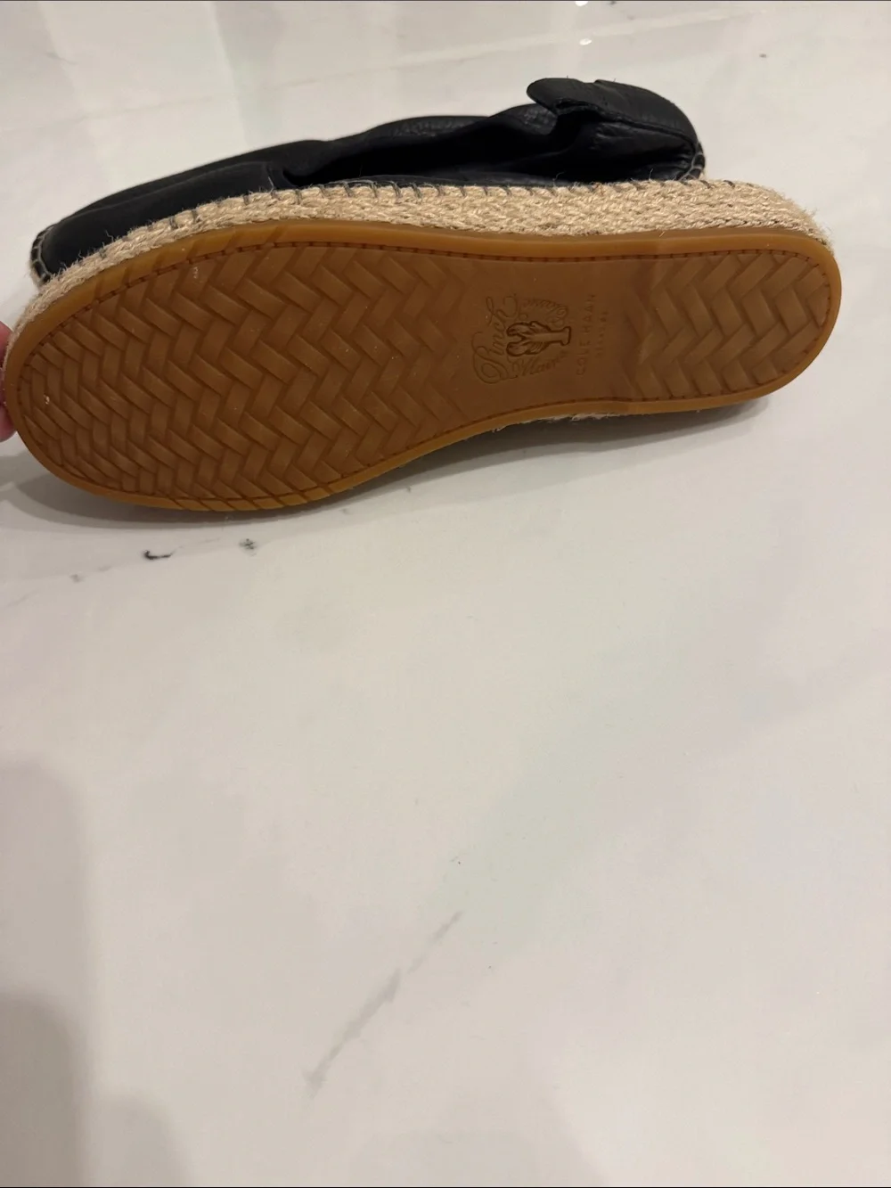 Cole Haan Black Leather Espadrille Slip-Ons